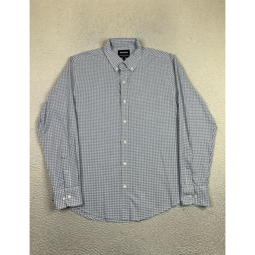 Bonobos Shirt Mens Large Blue Check Standard Fit Stretch Long Sleeve Button Down - Picture 1 of 7